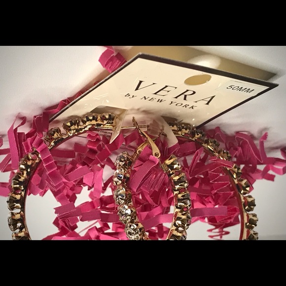 Gold Rhinestone Hoop Earrings - Picture 4 of 5